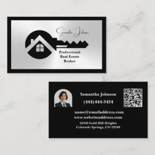 Eleganter schwarzer und silberner QR-Code Foto-Imm Visitenkarte