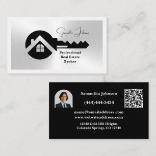 Eleganter schwarzer und silberner QR-Code-Photo-Im Visitenkarte
