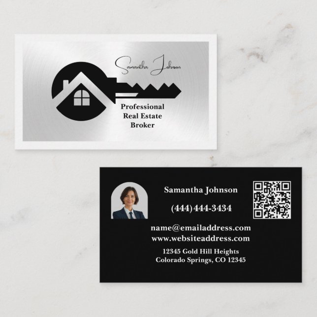 Eleganter schwarzer und silberner QR-Code-Photo-Im Visitenkarte (Vorne/Hinten)