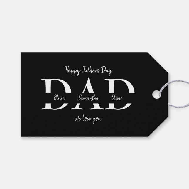 Eleganter Schwarzer Vatertag - Kindesnamen | Geschenkanhänger (Vorderseite (Horizontal))