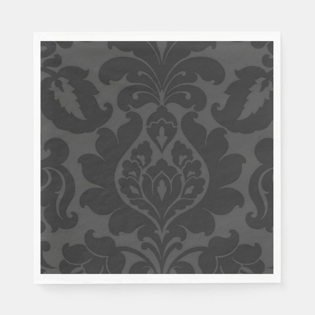 Eleganter schwarzer Velvet Textured Damask Serviette (Vorderseite)