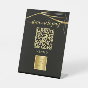 Eleganter schwarzer Venmo-Zahlungs-QR-Code in Gold Sockelschild