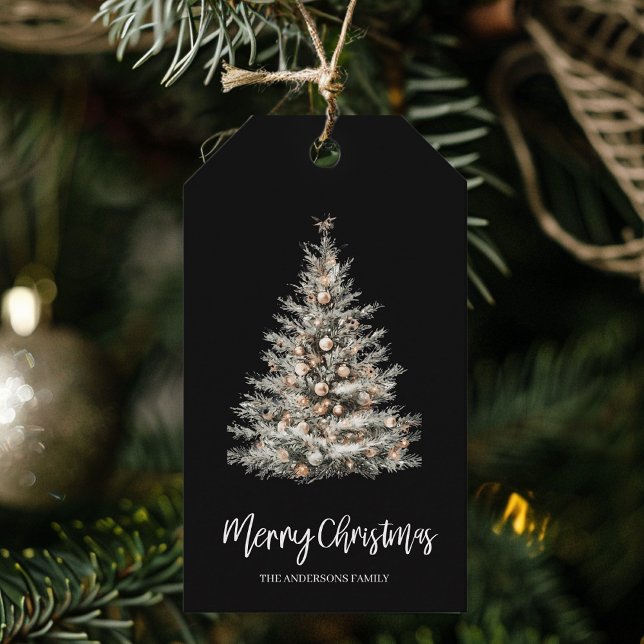 Eleganter schwarzer Wasserfarben-Weihnachtsbaum  Geschenkanhänger (Von Creator hochgeladen)