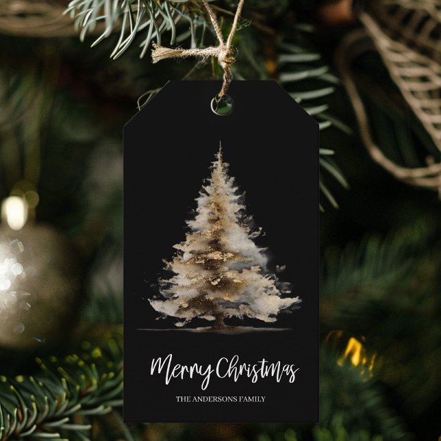 Eleganter schwarzer Wasserfarben-Weihnachtsbaum  Geschenkanhänger (Von Creator hochgeladen)