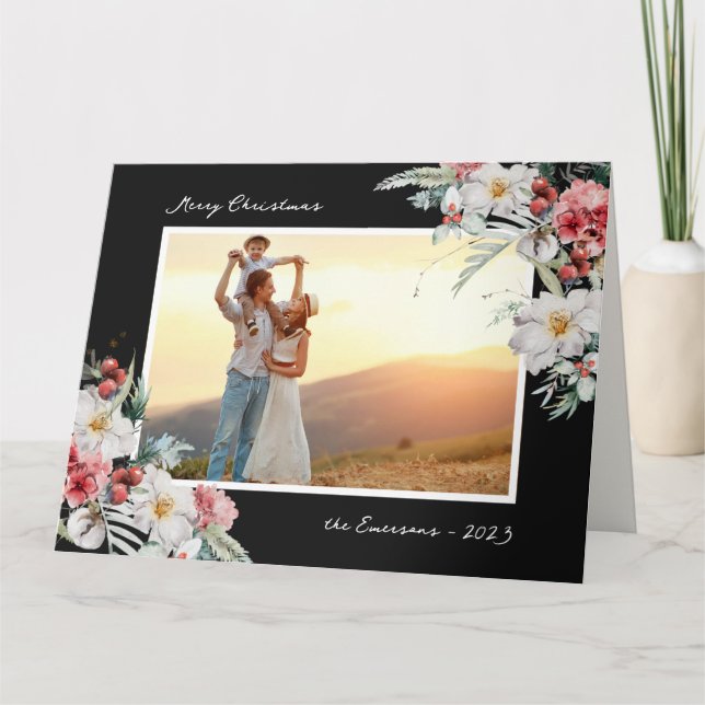 Eleganter Schwarzer Weihnachtsfeiertag Foto Karte (Vorderseite)