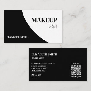 Eleganter schwarzer & weißer QR-Code-Make-up-Artis Visitenkarte