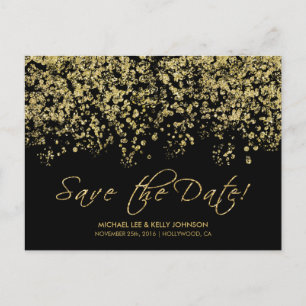 Eleganter Schwarzesund GoldConfetti - Save the Ankündigungspostkarte