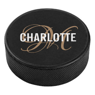 Eleganter Schwarzgold-Monogramm-Hockey-Puck Eishockey Puck