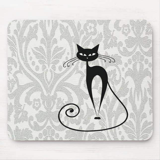 Eleganter Schwarzkatzendamast Mousepad (Vorne)