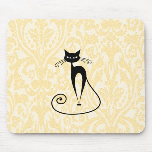 Eleganter Schwarzkatzendamast Vintag Mousepad (Vorne)