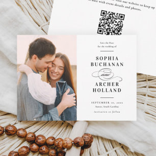 Eleganter Schwarzweiß-QR-Code-Foto-Hochzeitstyp Save The Date