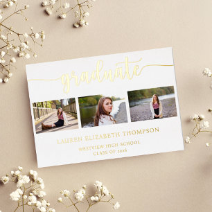 Eleganter Script Abschluss 3 Foto Gold Folieneinladung