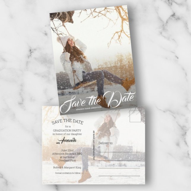 Eleganter Script-Abschluss SAVE THE DATE Postkarte (Von Creator hochgeladen)