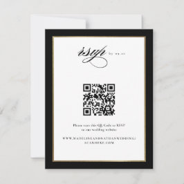 Eleganter Script Black and Gold Wedding QR Code RSVP Karte