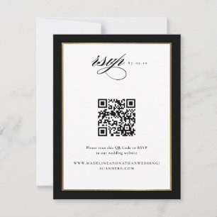 Eleganter Script Black and Gold Wedding QR Code RSVP Karte