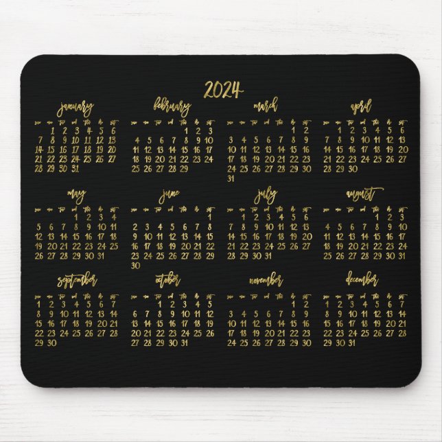 Eleganter Script Black and Imitate Gold Kalender 2 Mousepad (Vorne)