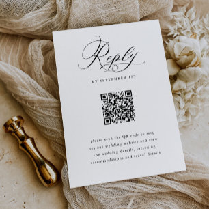 Eleganter Script Black and White QR Code Hochzeit RSVP Karte