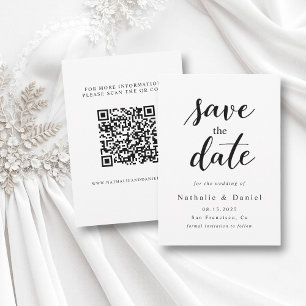 Eleganter Script Black and White QR Code Hochzeit Save The Date