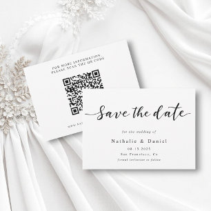 Eleganter Script Black and White QR Code Hochzeit Save The Date