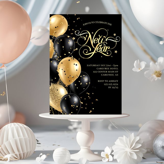 Eleganter Script Black Gold Silvester Einladung (Von Creator hochgeladen)