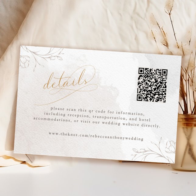 Eleganter Script Botanical Wedding Details QR Code Begleitkarte (Von Creator hochgeladen)