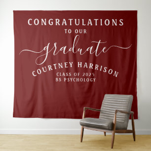 Eleganter Script Calligraphy Abschluss Maroon Wandteppich