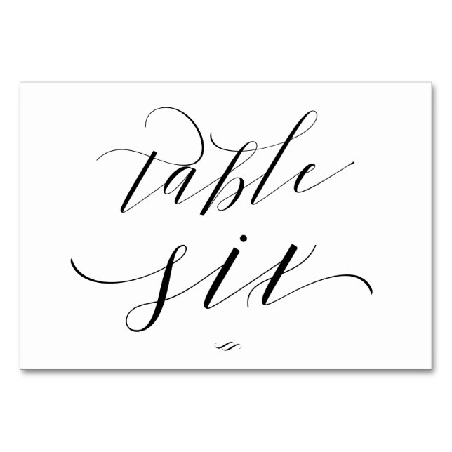 Eleganter Script Calligraphy Table Six Empfang Tischnummer (Vorderseite)