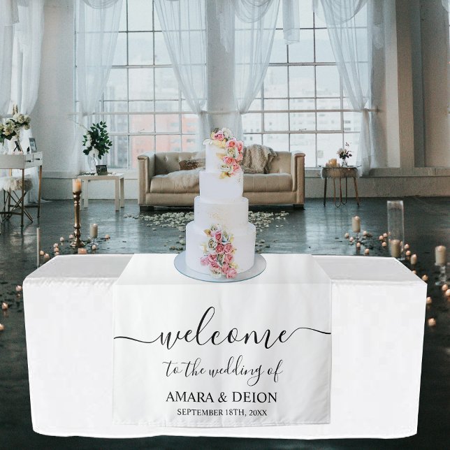 Eleganter Script Calligraphy Wedding Table Runner Wandteppich (Elegant Script Calligraphy Wedding Table Runner Tapestry)