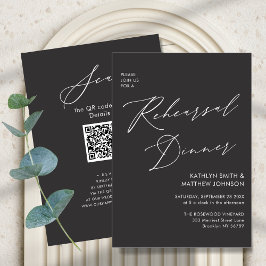 Eleganter Script Chic Gray Probe Dinner QR Code Einladung