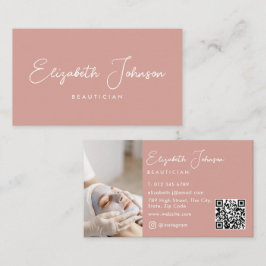 Eleganter Script Chic Pink Foto QR Code Visitenkarte