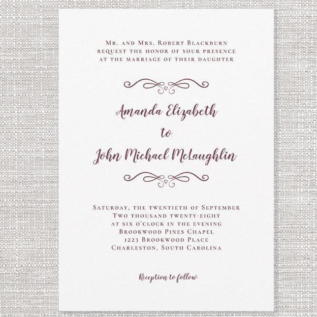 Eleganter Script Classic Wedding Burgundy White Ch Einladung (Von Creator hochgeladen)