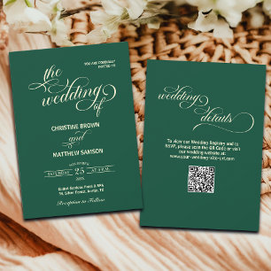 Eleganter Script Details Back QR Code Aquamarin Ho Einladung