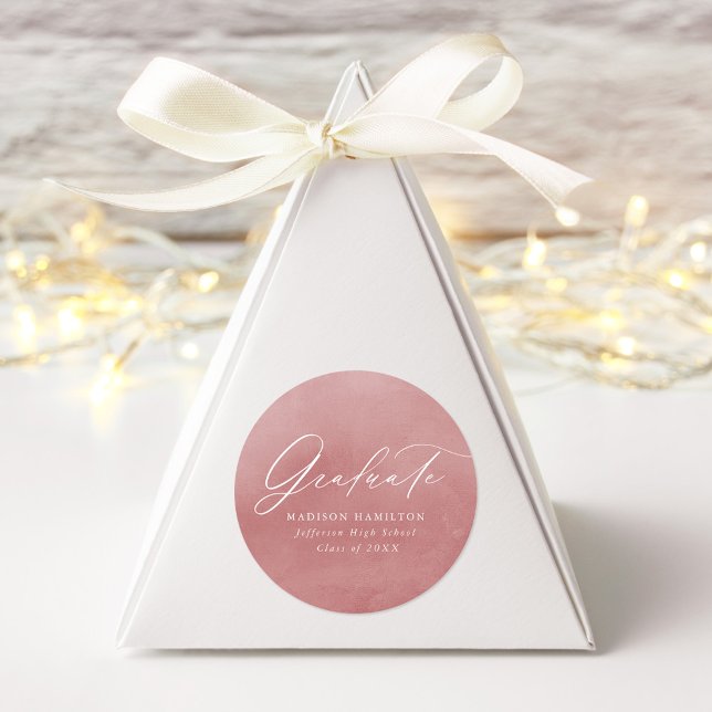 Eleganter Script Dusty Rose Watercolor Abschluss Runder Aufkleber (Von Creator hochgeladen)