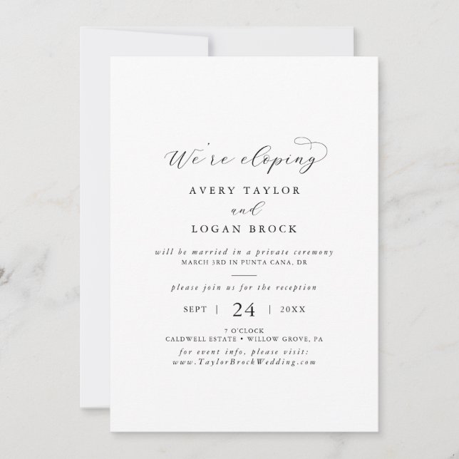 Eleganter Script Elopement Empfang Einladung (Vorderseite)