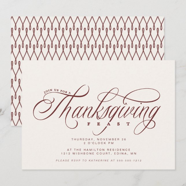 Eleganter Script Erntedank Festessen Einladung (Vorne/Hinten)