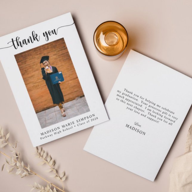 Eleganter Script-Foto-Abschluss Dankeskarte (Von Creator hochgeladen)