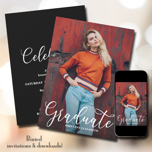 Eleganter Script-Foto-Abschluss Einladung (Von Creator hochgeladen)