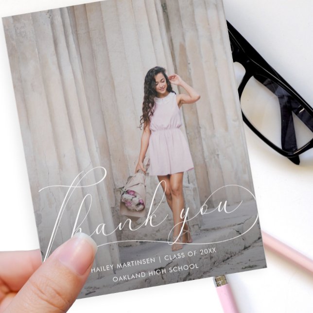Eleganter Script Foto Abschluss Vielen Dank Postkarte (Von Creator hochgeladen)