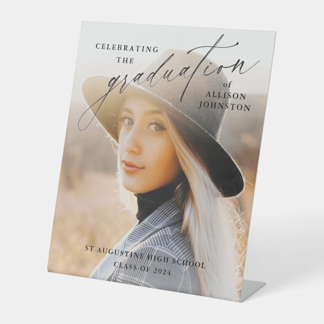 Eleganter Script Foto Abschluss Willkommen Sockelschild (Vorderseite)