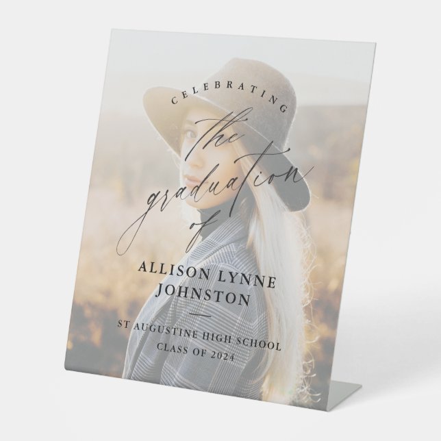 Eleganter Script Foto Abschluss Willkommen Sockelschild (Vorderseite)