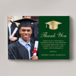 Eleganter Script Foto Green Gold Abschluss Dankeskarte