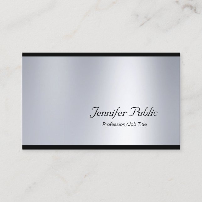 Eleganter Script Glamour Silver Modern Schlicht Lu Visitenkarte (Vorderseite)