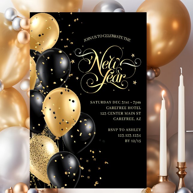 Eleganter Script Gold Black Silvester Einladung (Von Creator hochgeladen)