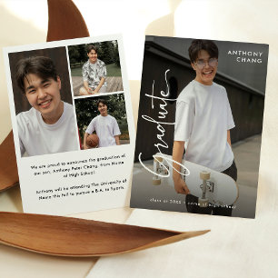 Eleganter Script Graduate 4 Foto Collage Abschluss Ankündigung