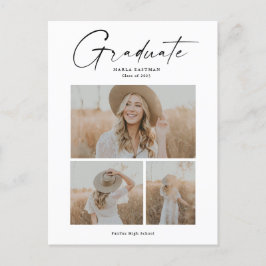 Eleganter Script Graduate Foto Collage Abschluss Einladungspostkarte