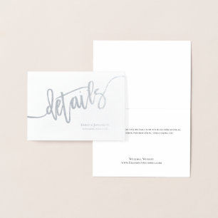Eleganter Script-Hochzeitsdetails - Silver Folienkarte