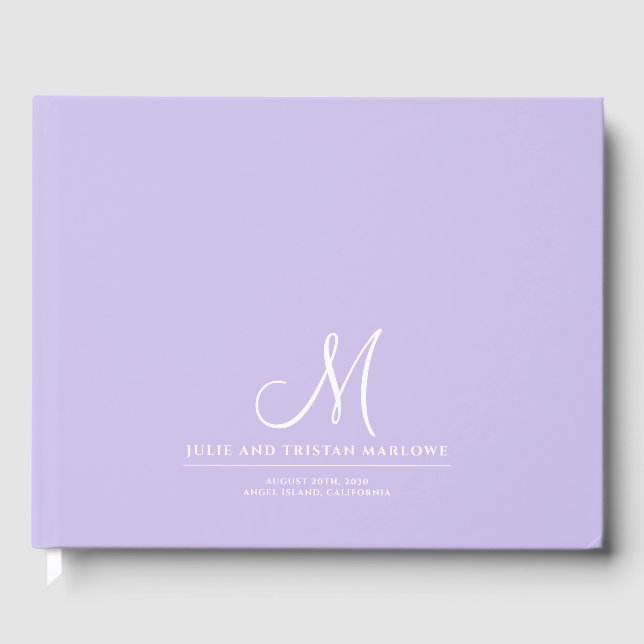 Eleganter Script Initial Wedding Monogram Lavender Gästebuch (Vorderseite)
