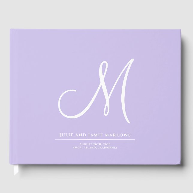 Eleganter Script Initial Wedding Monogram Lavender Gästebuch (Vorderseite)