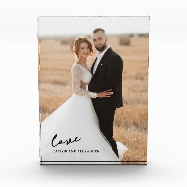 Eleganter Script-Liebe Bride Groom Foto Block (Vorderseite)