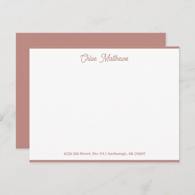 Eleganter Script Lmon Pink Stationery Border Mitteilungskarte (Vorne/Hinten)